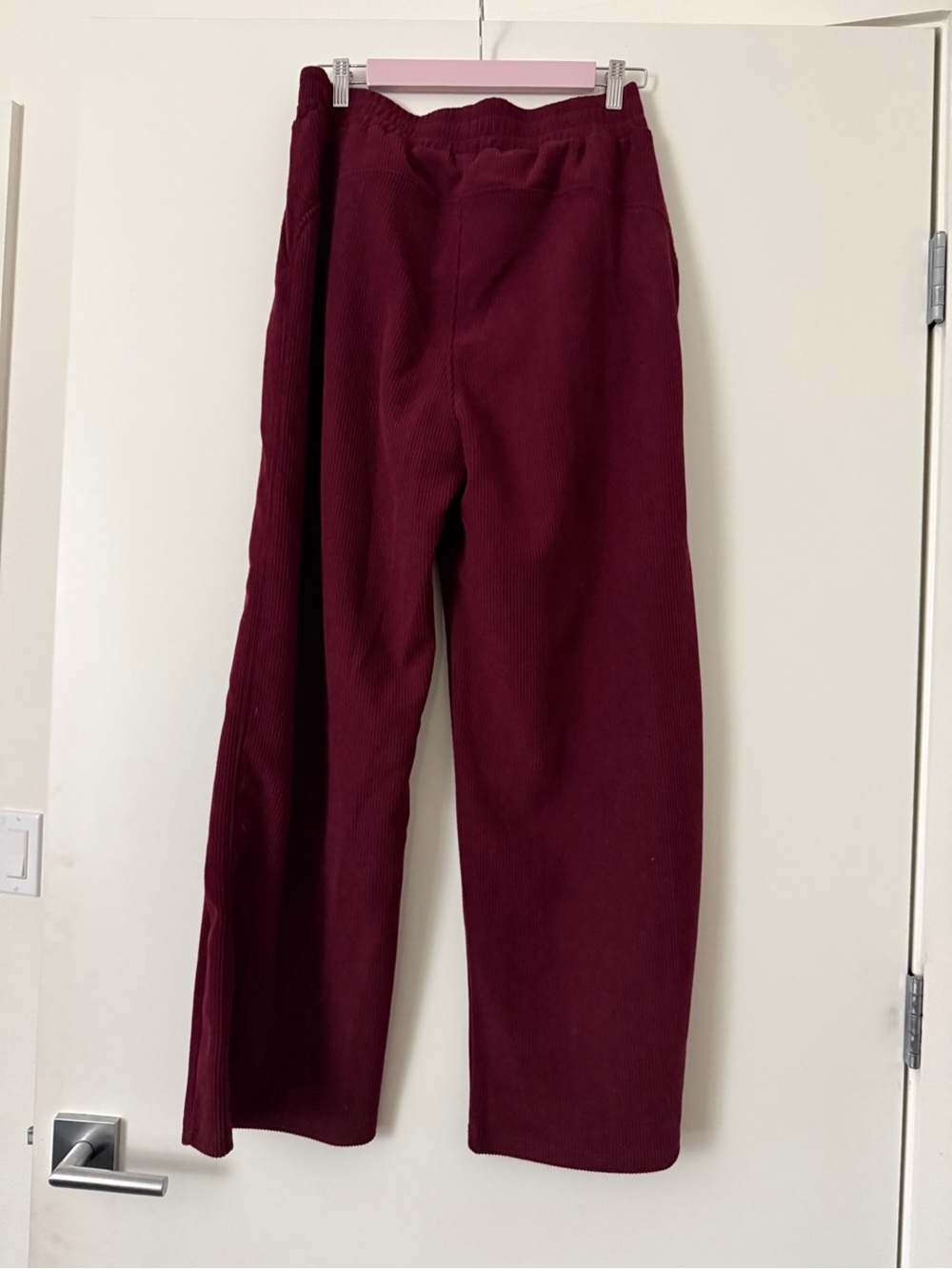 High waisted pocket straight leg baggy Corduroy Pants in Burgundy